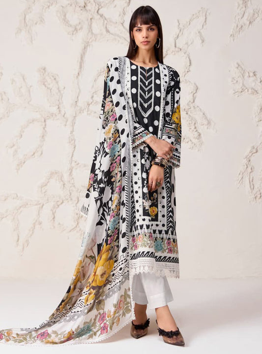 Party Wear Pure Cotton White Unstitched Suit Material for Women