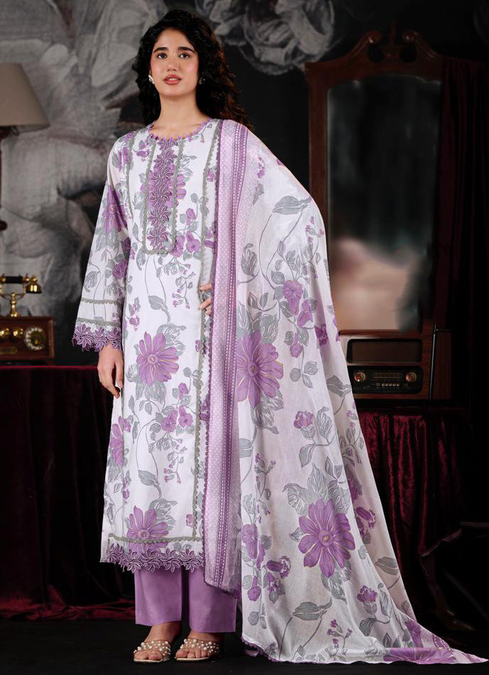 Party Wear Pure Mul Chanderi Purple Unstitched Suit Material for Women