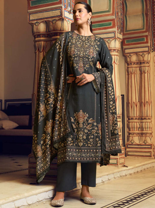 Pure Viscose Pashmina Printed Unstitched Winter Suit Set for Women