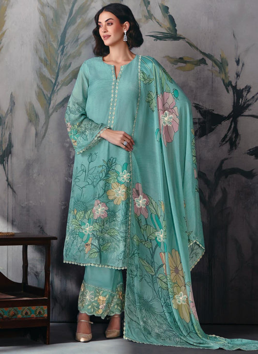 Party Wear Muslin Unstitched Salwar Suit Dress Material with Embroidery