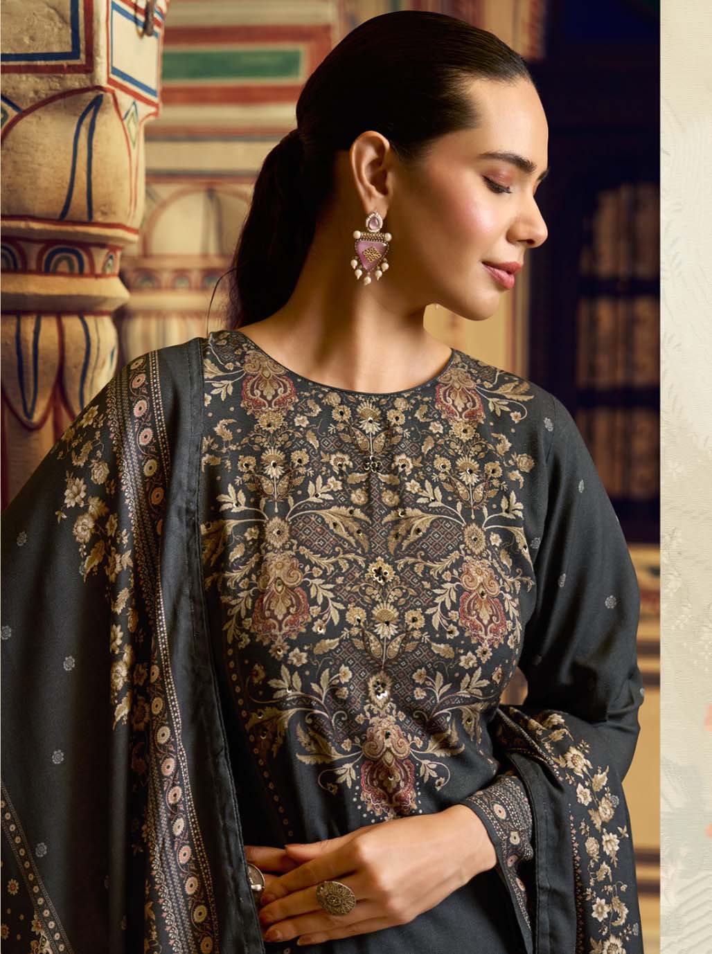 Pure Viscose Pashmina Printed Unstitched Winter Suit Set for Women