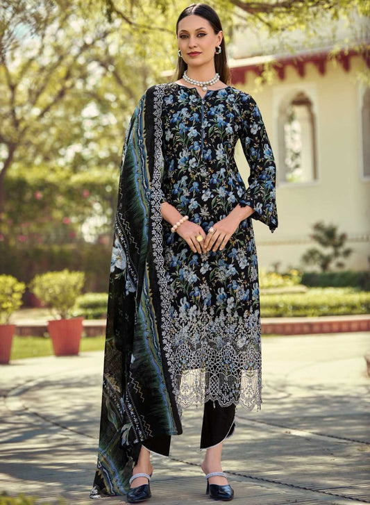 Cotton Embroidered Unstitched Pakistani Suit Material for Women Black