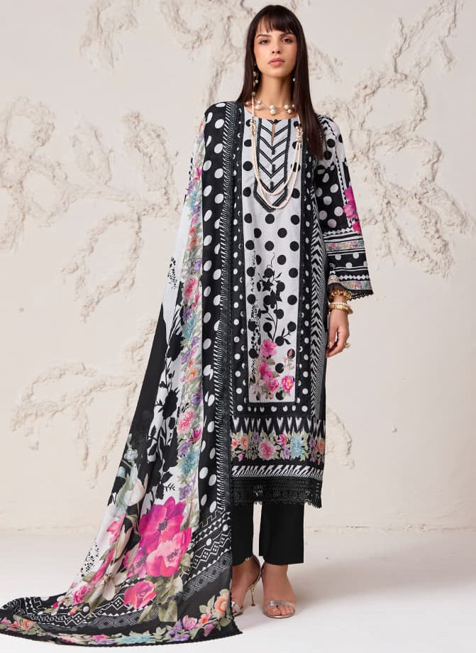 Party Wear Pure Cotton Black Unstitched Suit Set Material for Women