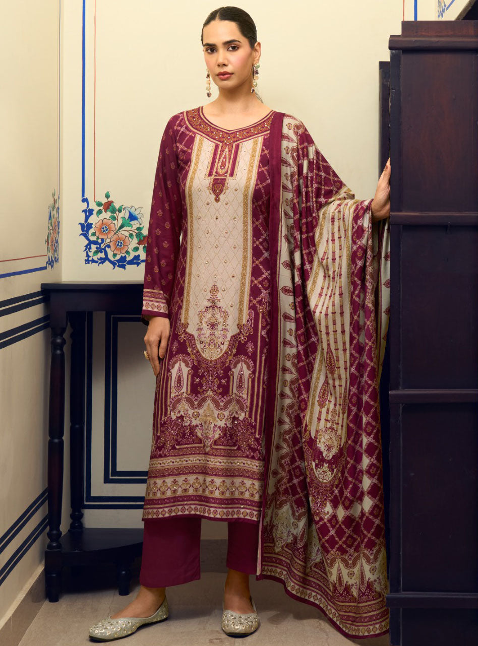 Viscose Pashmina Unstitched Winter Salwar Suit Dress Material for Women