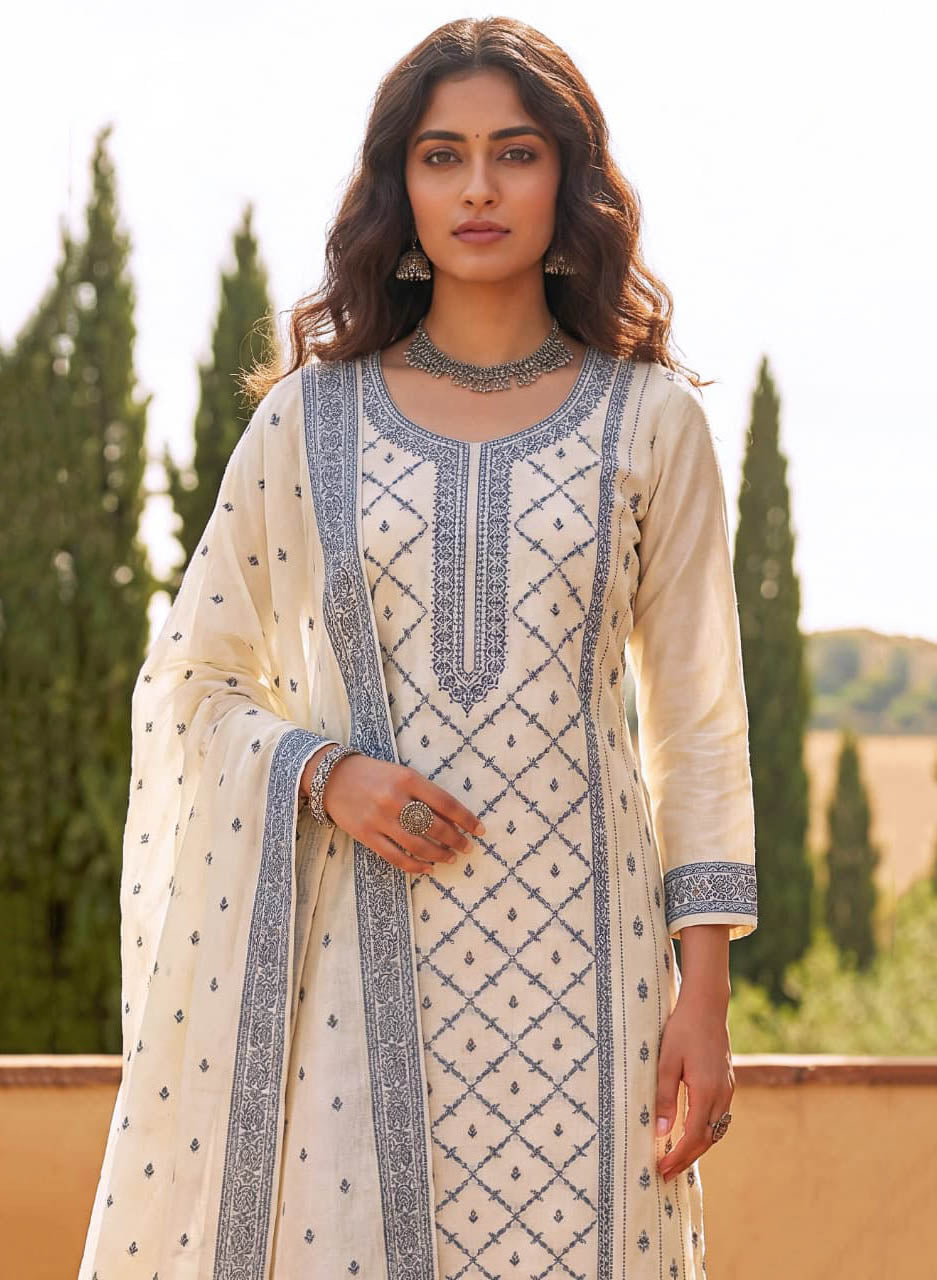 Women’s Pure Cotton Unstitched Suit Dress Material White