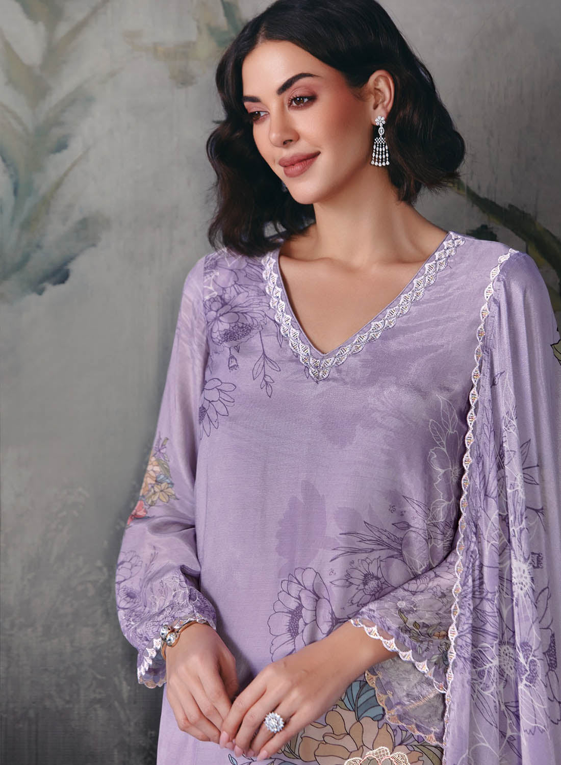 Purple Party Wear Muslin Unstitched Salwar Suit Dress Material with Embroidery