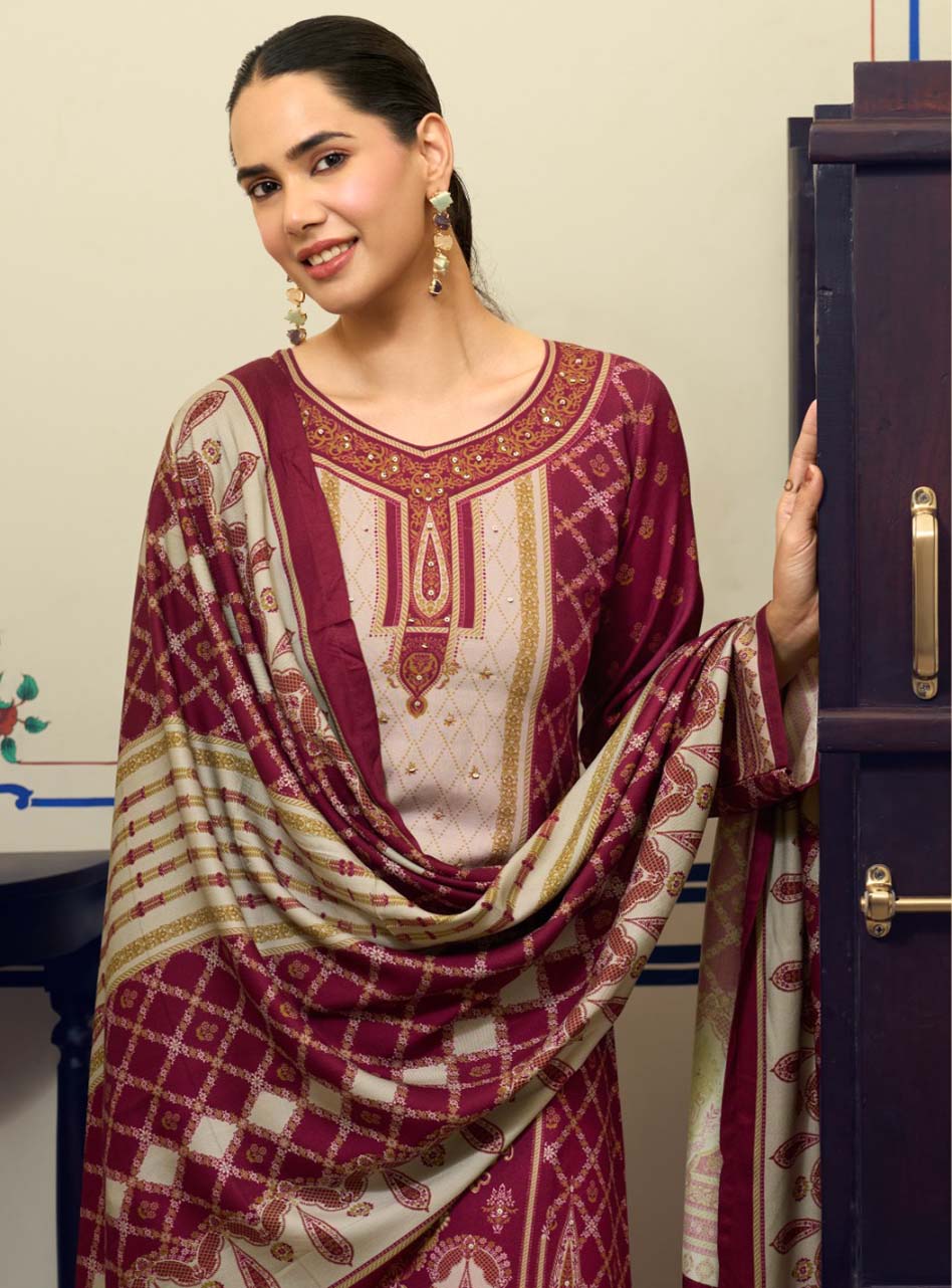 Viscose Pashmina Unstitched Winter Salwar Suit Dress Material for Women