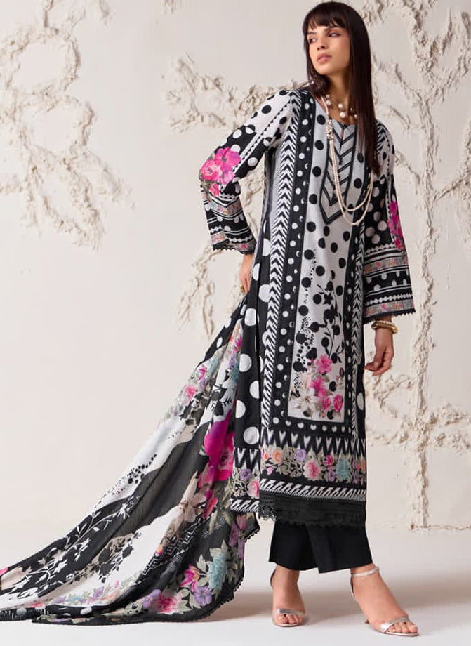 Party Wear Pure Cotton Black Unstitched Suit Set Material for Women