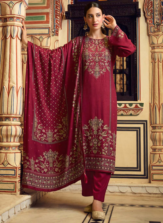 Pure Viscose Pashmina Printed Unstitched Winter Salwar Suit Set for Women