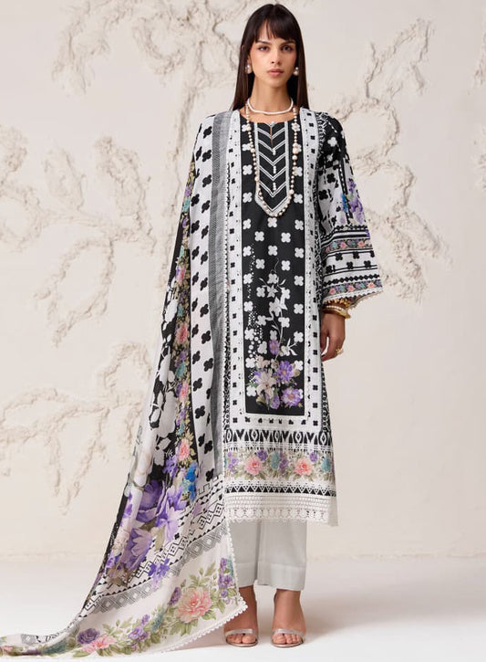 Party Wear Pure Cotton White Unstitched Suit Set Material for Women