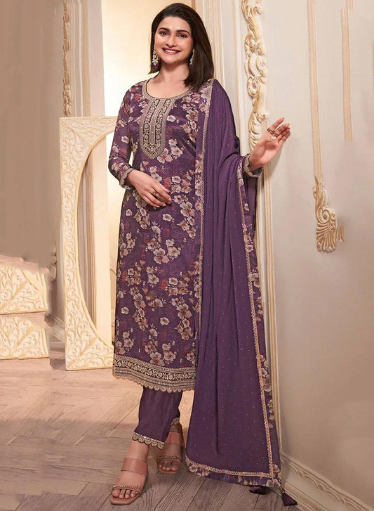 Party Wear Chinon Unstitched Salwar Suit Material with Embroidery