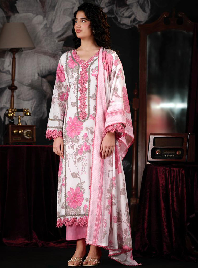 Party Wear Pure Mul Chanderi Pink Unstitched Suit Material for Women