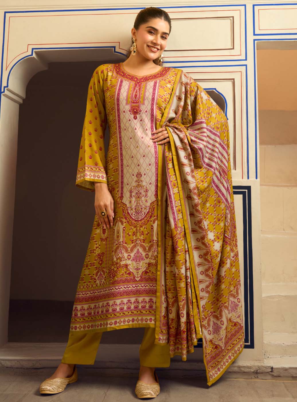 Viscose Pashmina Unstitched Winter Suit Dress Material for Women