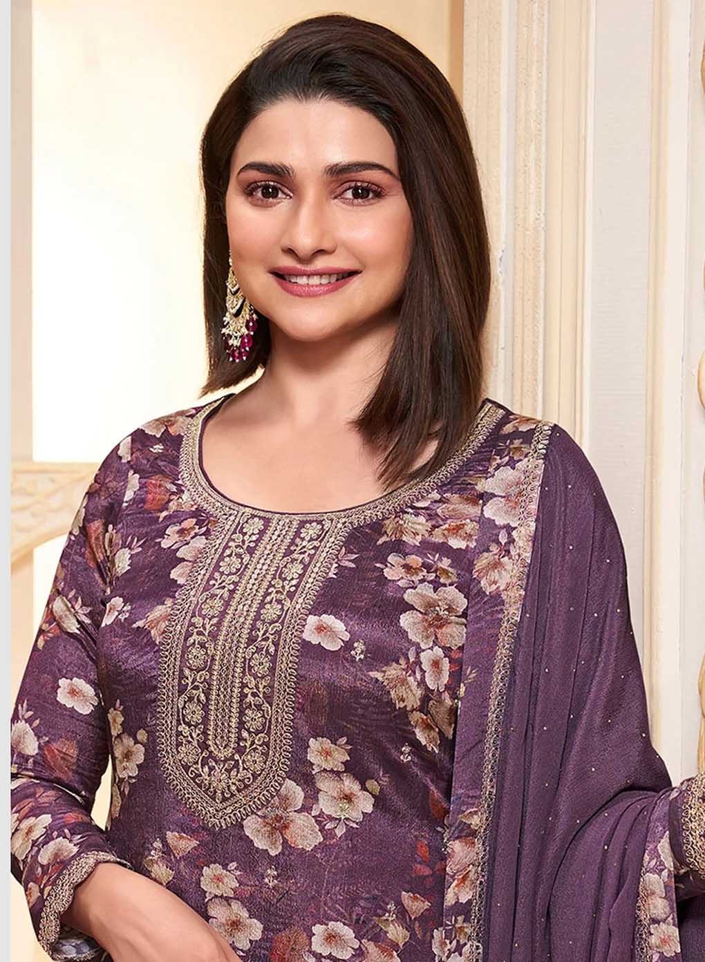 Party Wear Chinon Unstitched Salwar Suit Material with Embroidery