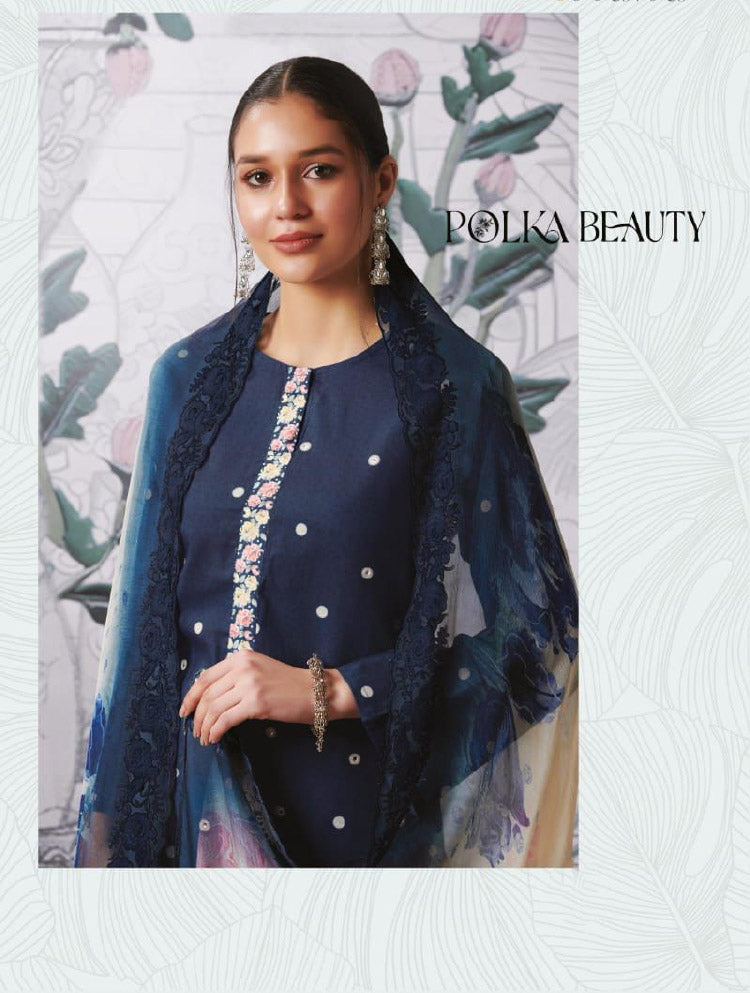 Party Wear Pure Cotton Lawn Unstitched Women Suits Fabric Blue itrana