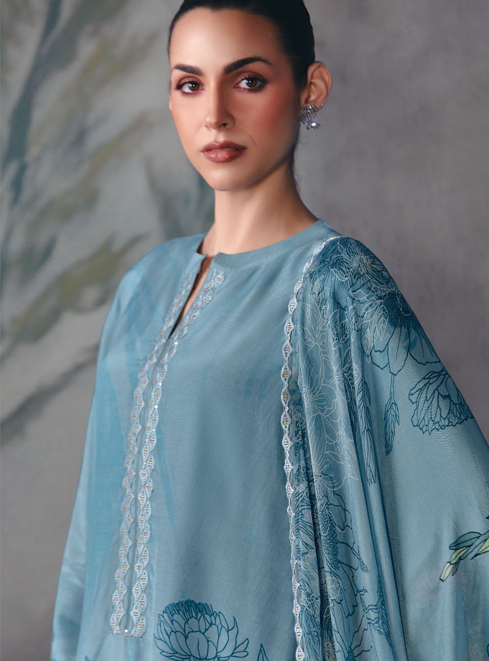 Blue Party Wear Muslin Unstitched Salwar Suit Dress Material with Embroidery