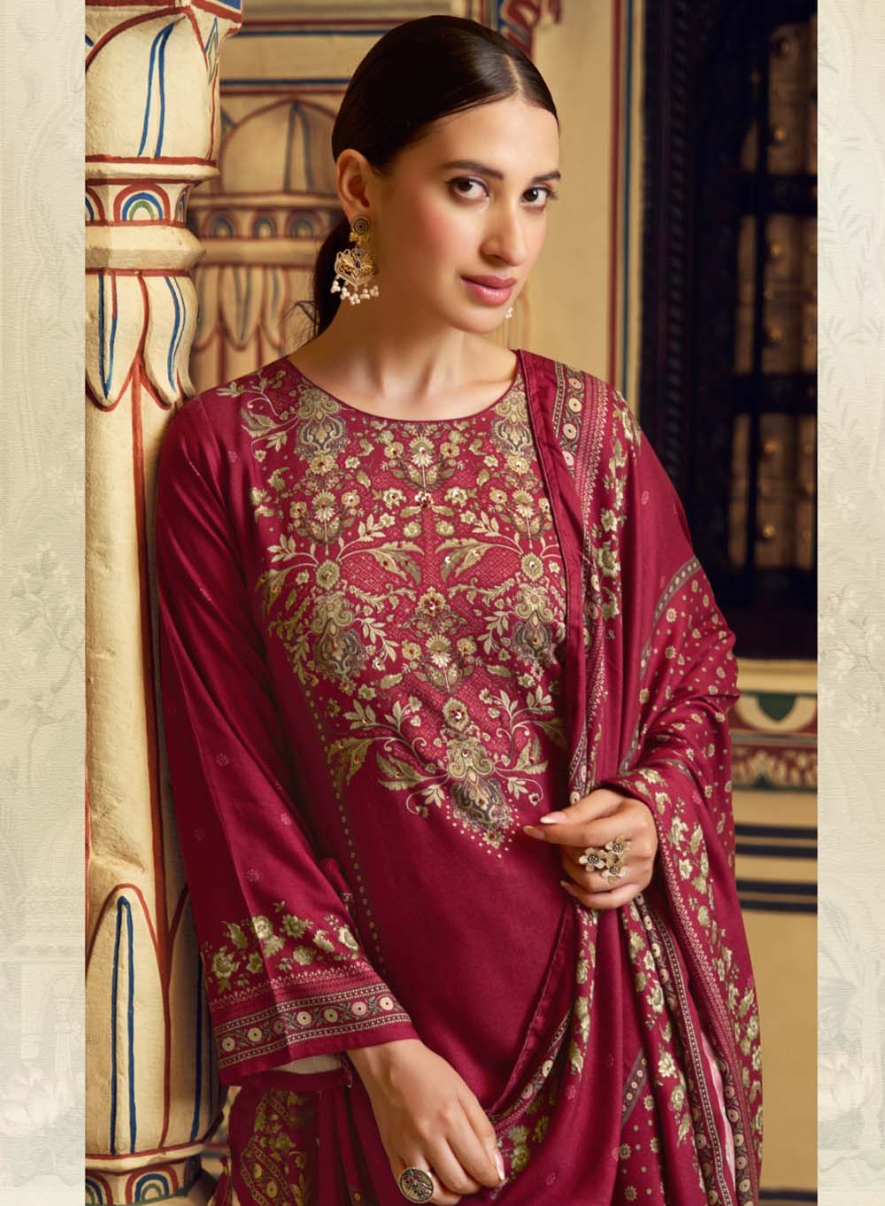Pure Viscose Pashmina Printed Unstitched Winter Salwar Suit Set for Women