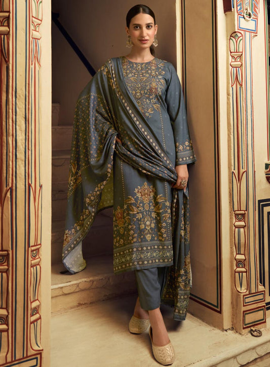 Viscose Pashmina Printed Unstitched Winter Salwar Suit Set for Women