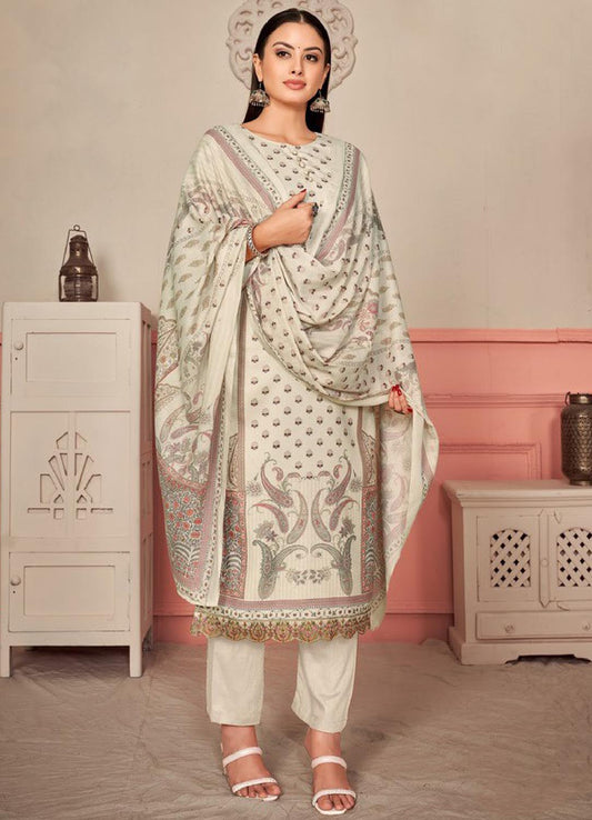 Off-White Unstitched Pashmina Winter Suit Dress Material for Women