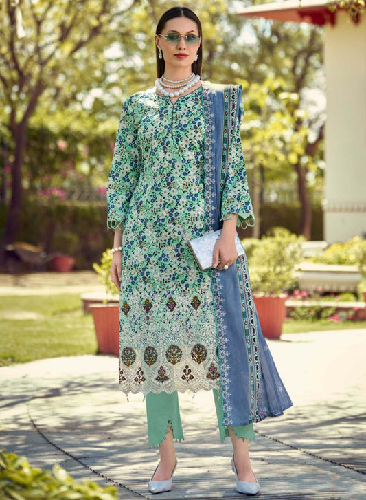 Cotton Embroidered Unstitched Pakistani Suit Set Material for Women