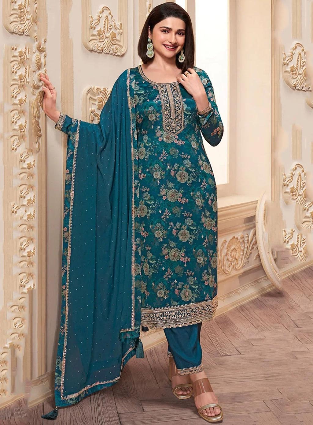 Party Wear Chinon Unstitched Salwar Suit Dress Material with Embroidery