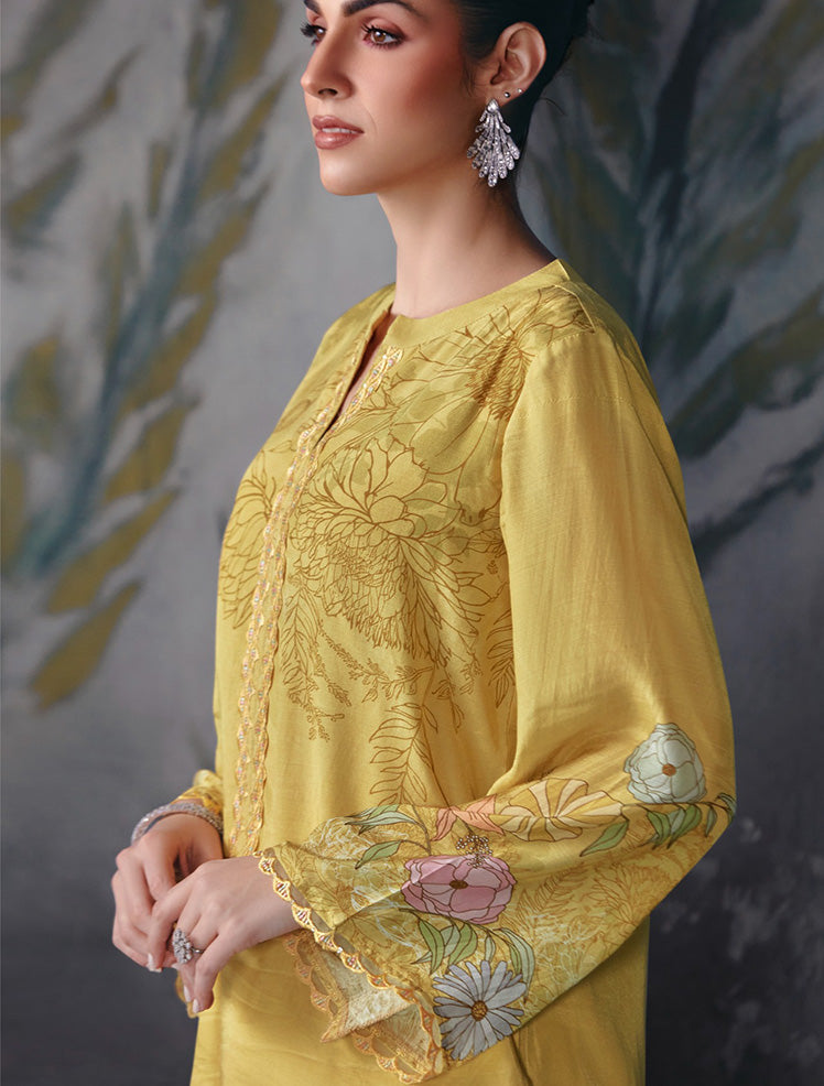 Yellow Party Wear Muslin Unstitched Salwar Suit Dress Material with Embroidery