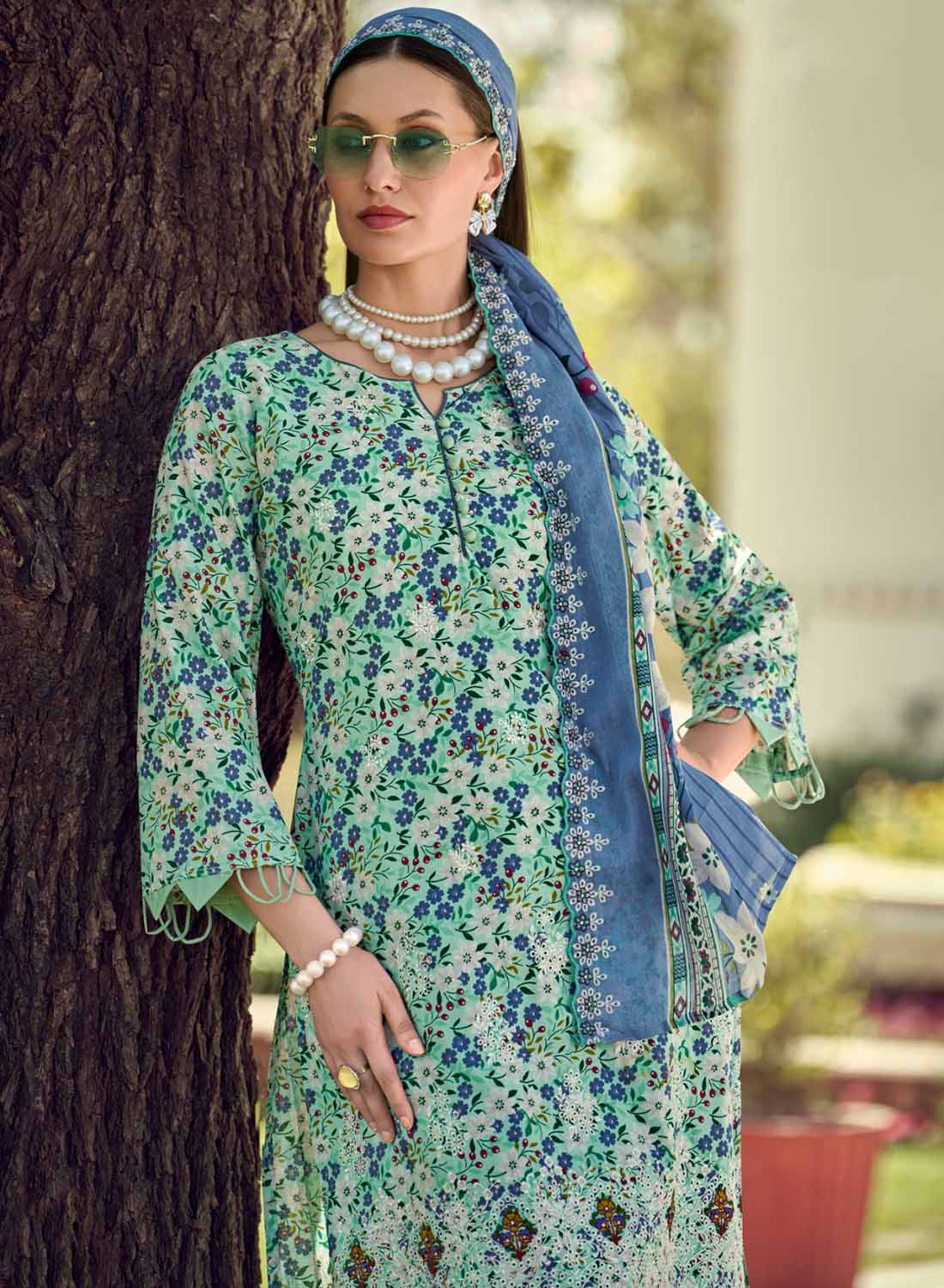 Cotton Embroidered Unstitched Pakistani Suit Set Material for Women