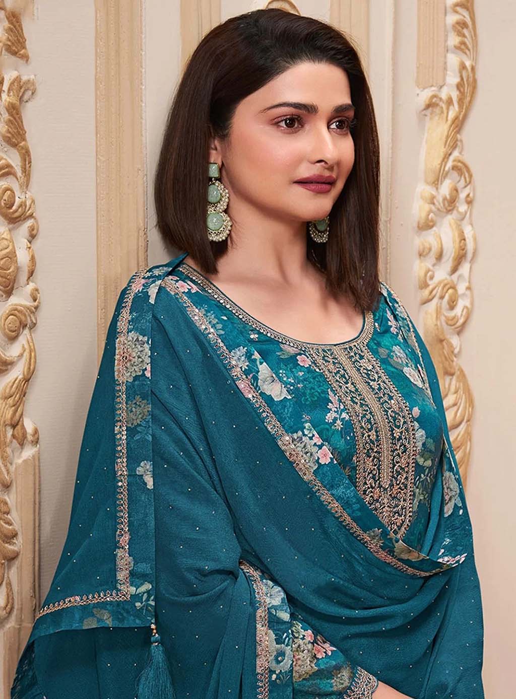 Party Wear Chinon Unstitched Salwar Suit Dress Material with Embroidery