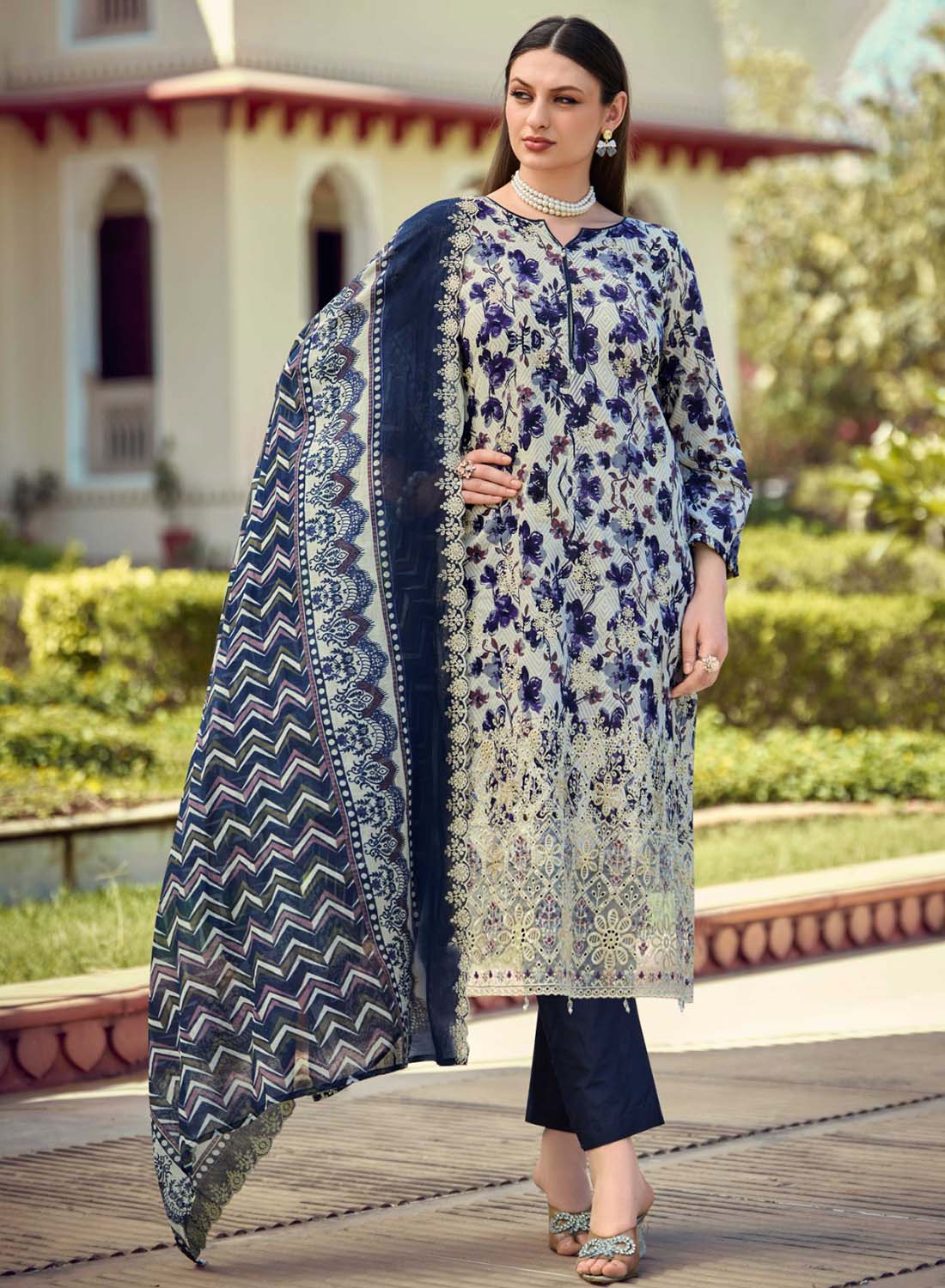 Cotton Embroidered Unstitched Pakistani Suit Dress Material for Women