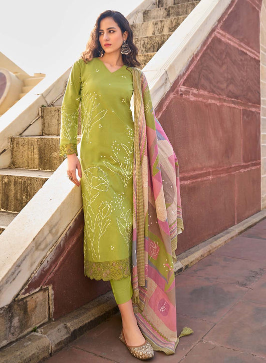 Green Pure Lawn Cotton Unstitched Salwar Suit Dress Material