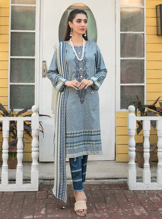 Tehzeeb Lawn by Tawakkal  Pakistani Suit Material Blue Tawakkal