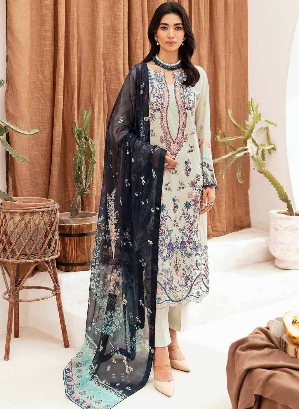 Ramsha Unstitched Pure Pakistani Lawn Suit for Ladies