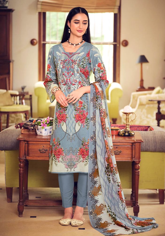 Belliza Pakistani Print Unstitched Cotton Women Suit Material Belliza