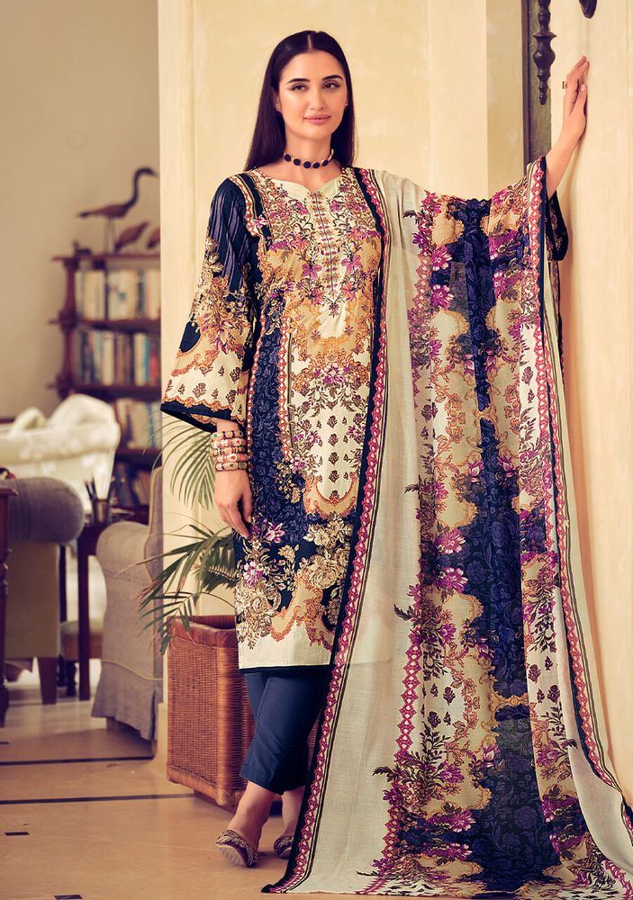 Belliza Pakistani Print Unstitched Ladies Cotton Suit Material Belliza