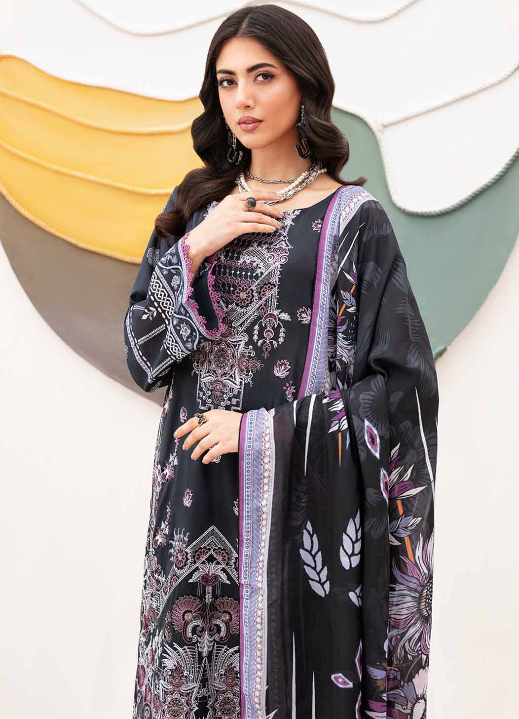 Ramsha Unstitched Pure Pakistani Lawn Suit with Silk Dupatta