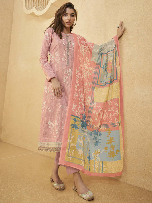 Mumtaz Arts Unstitched Women Lawn Cotton Suit Light Pink