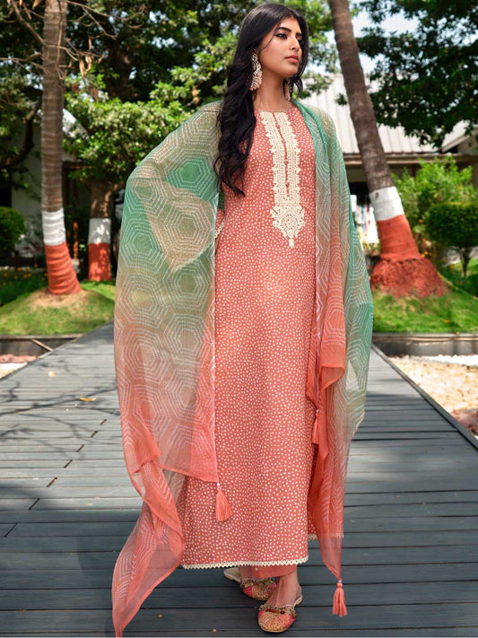 Pure Lawn Cotton Unstitched Women Suit Dress Material Peach Kilory Trends