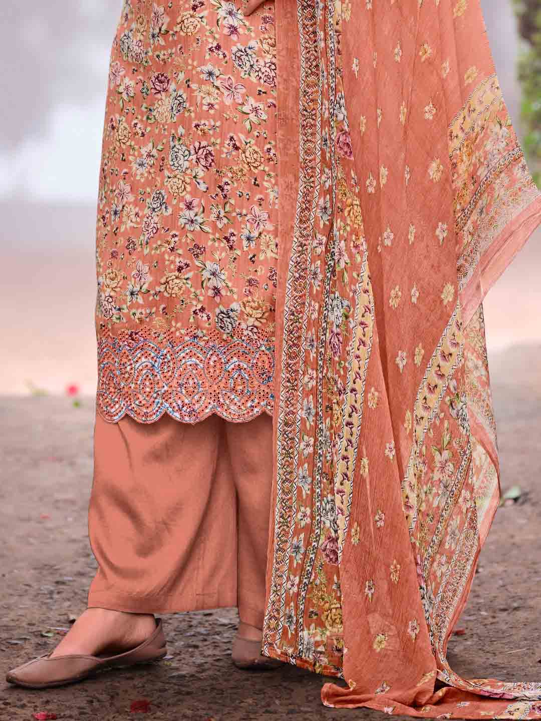 Unstitched Cotton Printed Suit Material with Embroidery Belliza