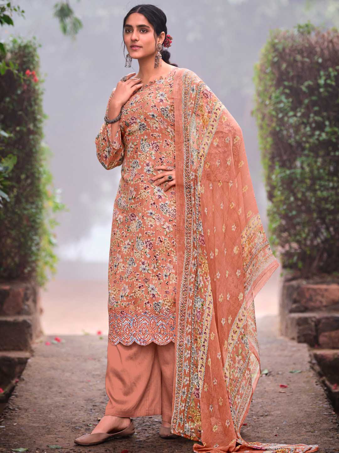 Unstitched Cotton Printed Suit Material with Embroidery Belliza