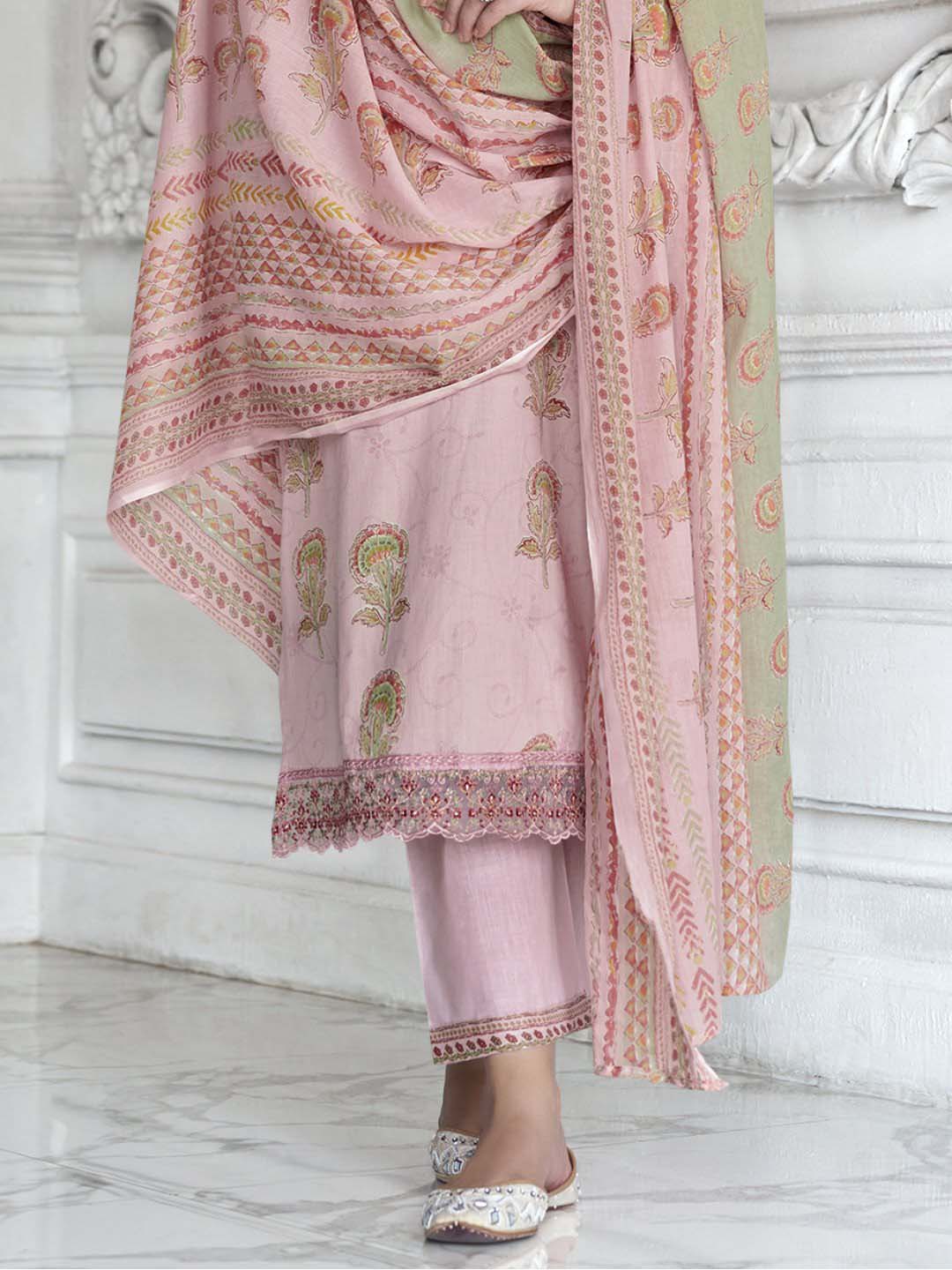 Mumtaz Arts Cotton Embroidered Unstitched Suit Set Pink Mumtaz Arts