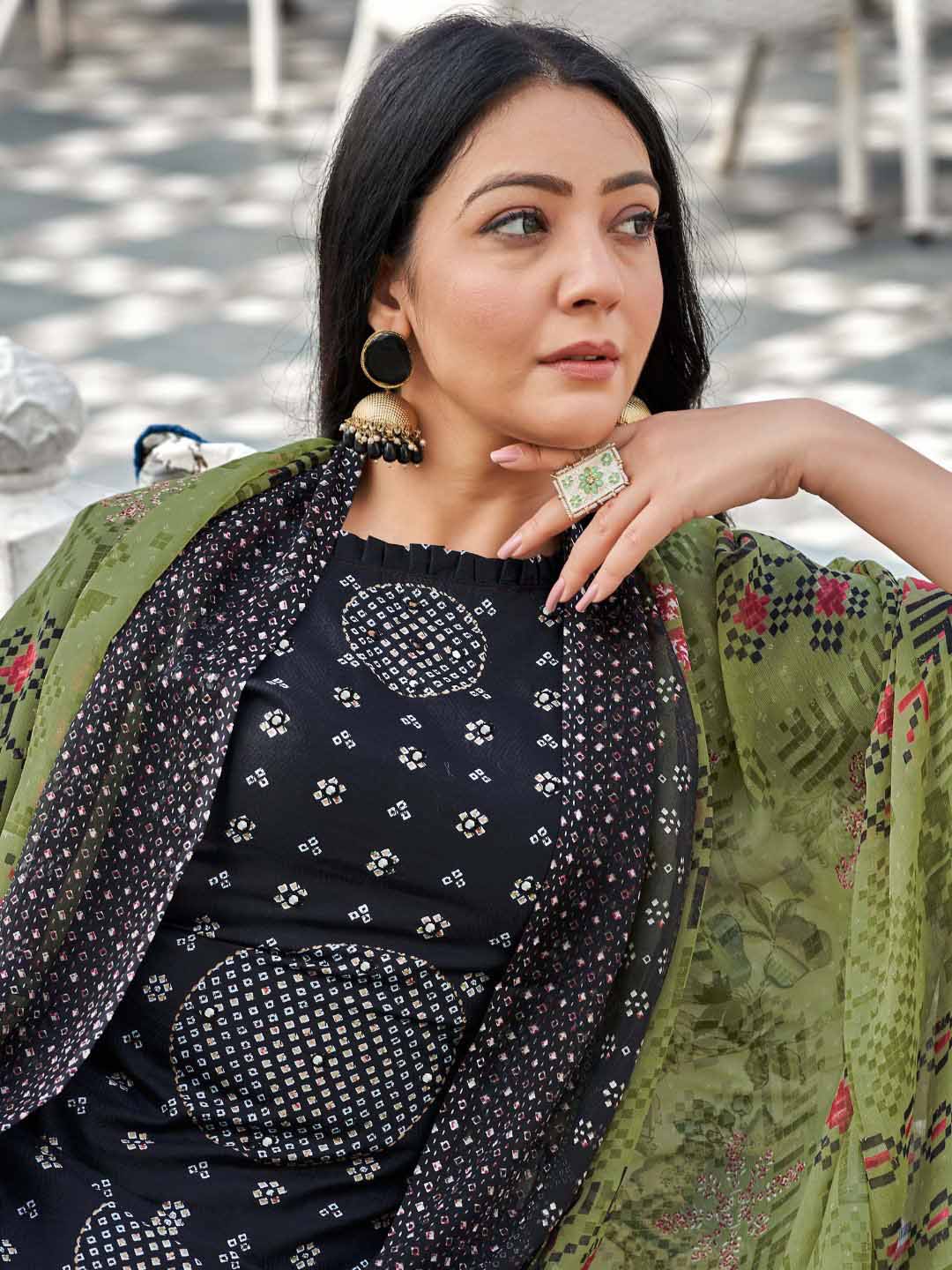 Unstitched Black Printed Cotton Salwar Suit Dress Material for Women Zulfat