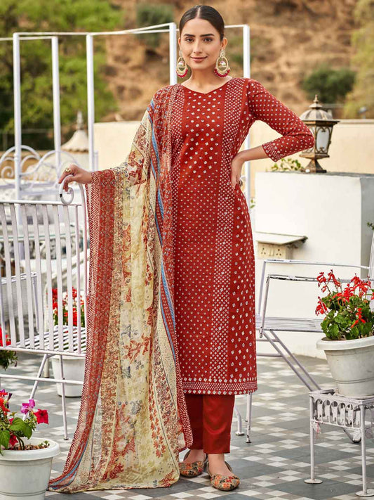 Unstitched Printed Cotton Salwar Suit Dress Material for Women