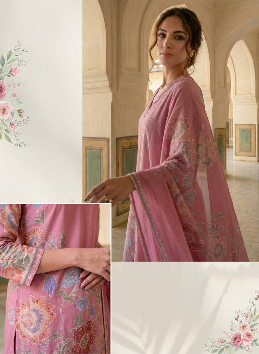 Pure Lawn Cotton Pink Unstitched Salwar Suit Dress Material for Women