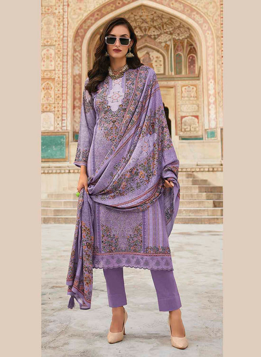 Printed Pure Pashmina Unstitched Winter Suit Dress Material for Women
