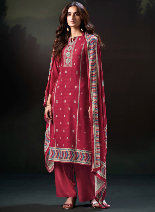 Ganga Pink Unstitched Pashmina Winter Salwar Suit Dress Material