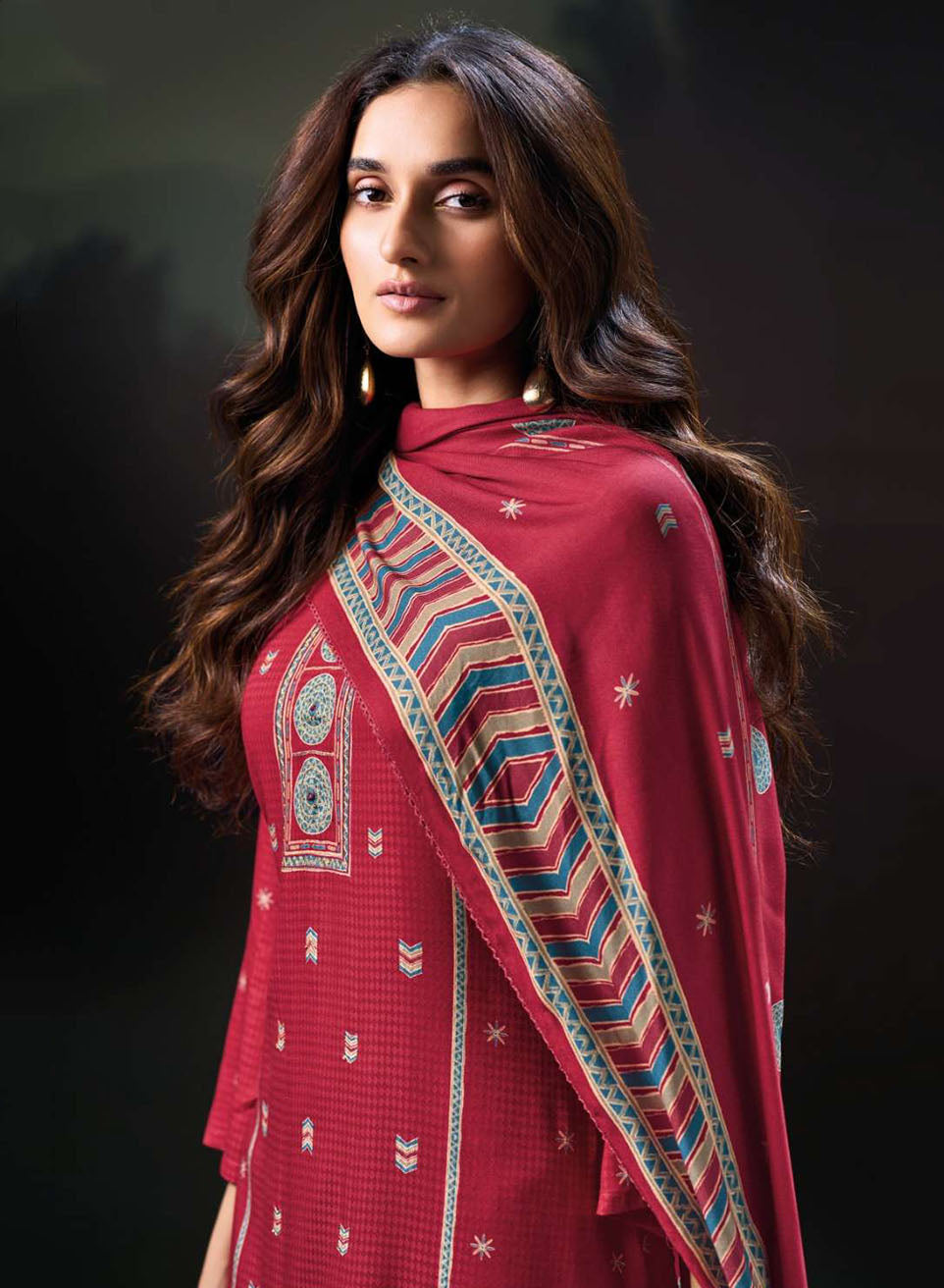 Ganga Pink Unstitched Pashmina Winter Salwar Suit Dress Material