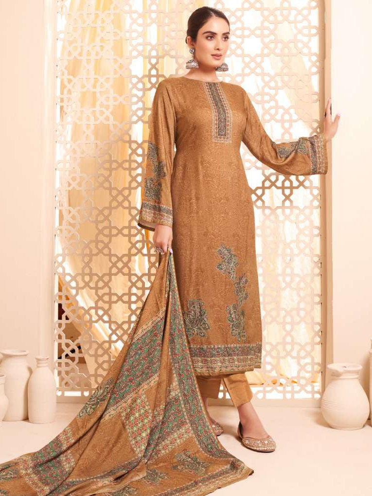 Brown Unstitched Pashmina Winter Salwar Suit Dress Material for Women Rupali