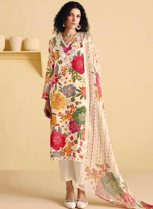 Muslin Unstitched Party Wear Suit Dress Material with Embroidery
