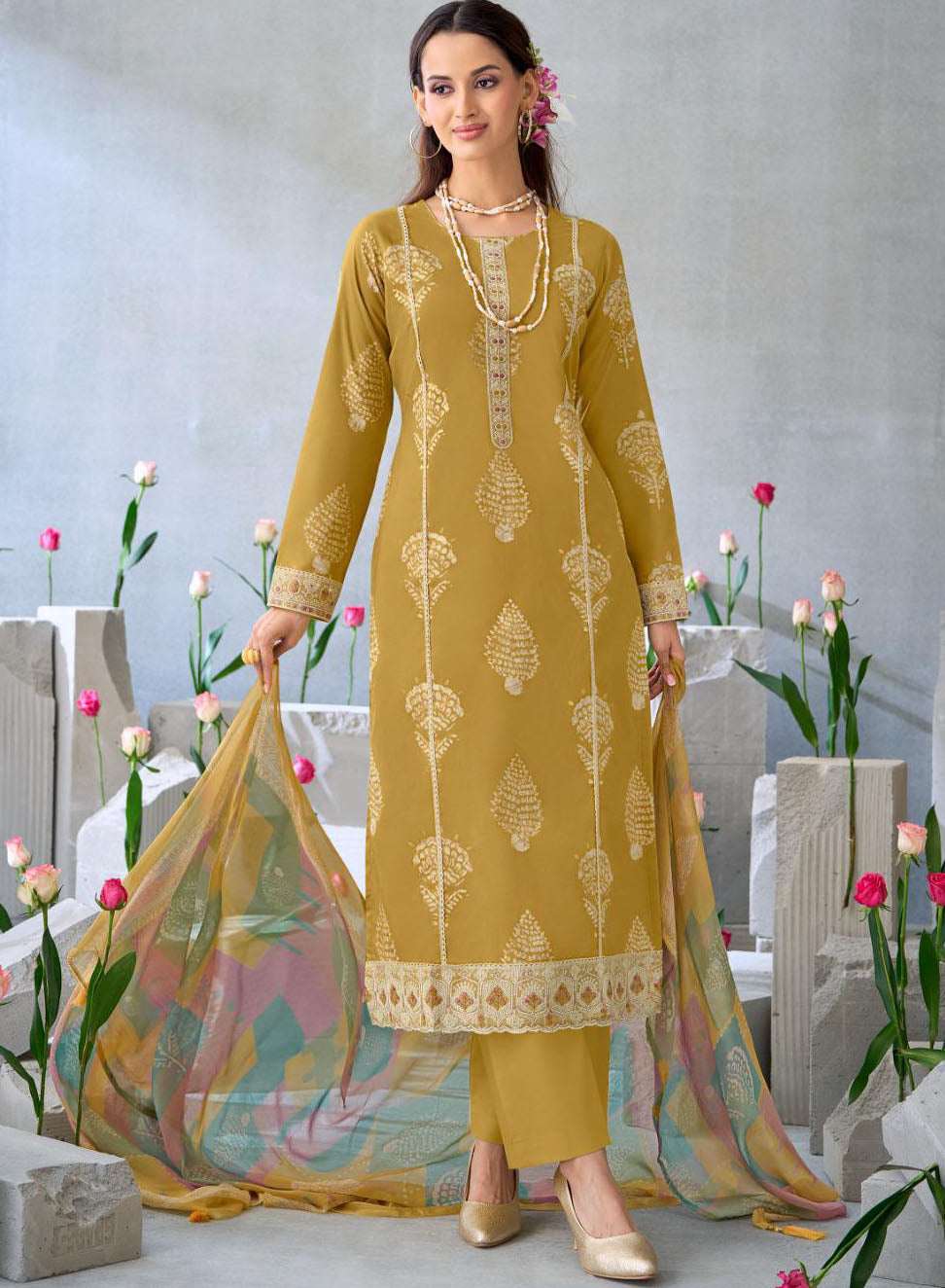 Pure Cambric Cotton Unstitched Suit for Women with Printed Dupatta