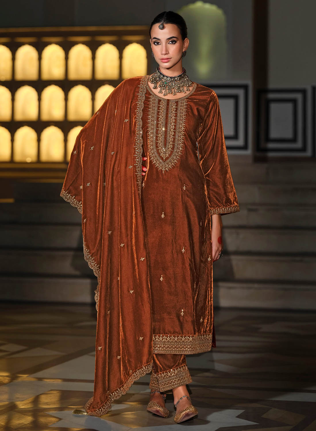 Party Wear Unstitched Winter Velvet Salwar Suit Dress Material for Women